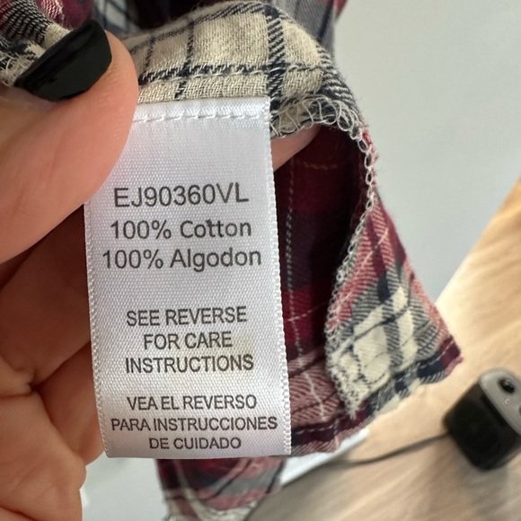 En Creme Plaid Flannel Fringed Cardigan Scarf Shaw Sz M - Picture 6 of 8